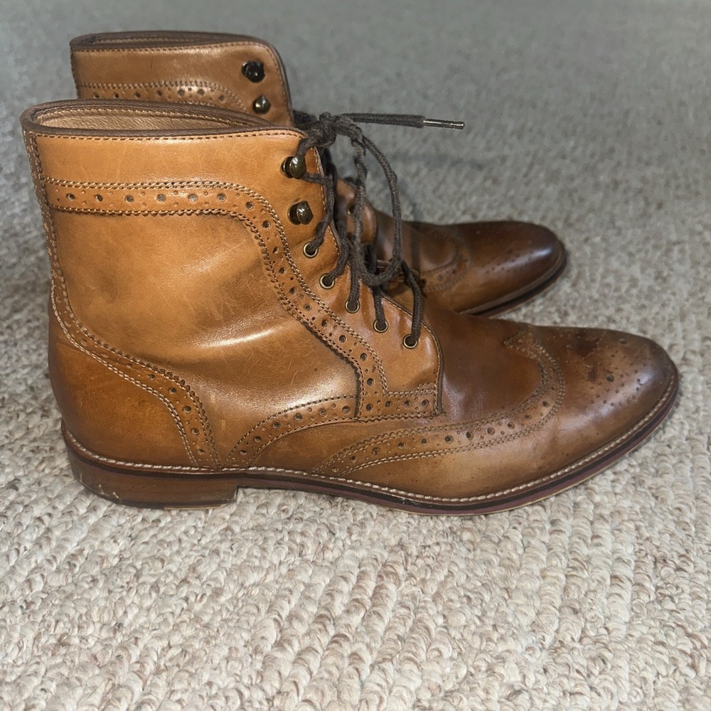 Johnston & Murphy Mens Brown Leather Wingtip Lace Up Zip Ankle Boots Size 11 M